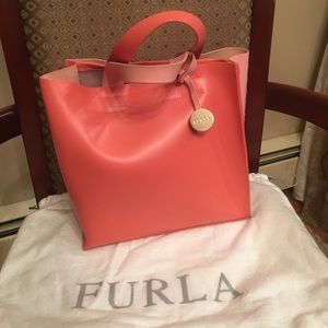 FURLA Two-Tone Pink Leather Tote
