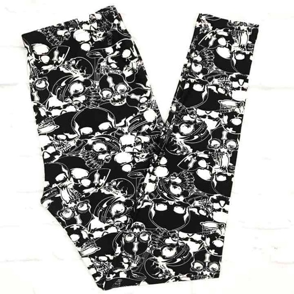 Buttery Soft Black White Skeleton Skull Legging TC - Picture 1 of 3