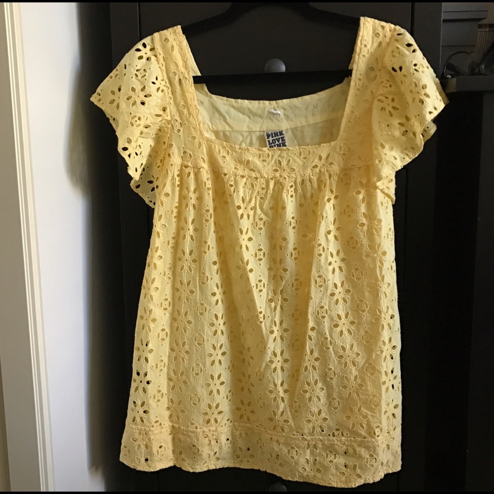 Victoria's Secret PINK eyelet flutter sleeves top