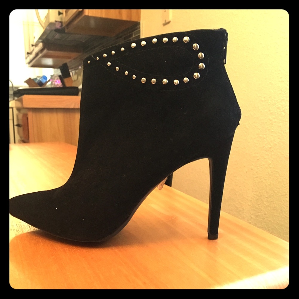 Black Suede Zip Back Stiletto Booties