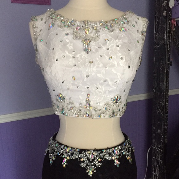 Black & White Two Piece Prom Dress - Picture 2 of 4