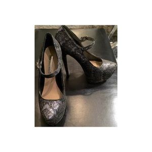 H By Halston Bakers Black Lace Platform Pumps
