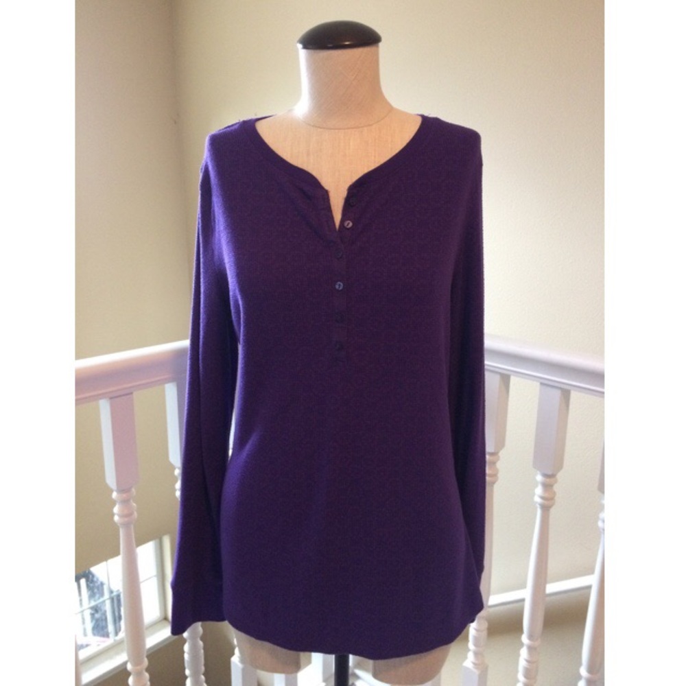 Faded Glory Waffle Knit Henley Top - 16-18