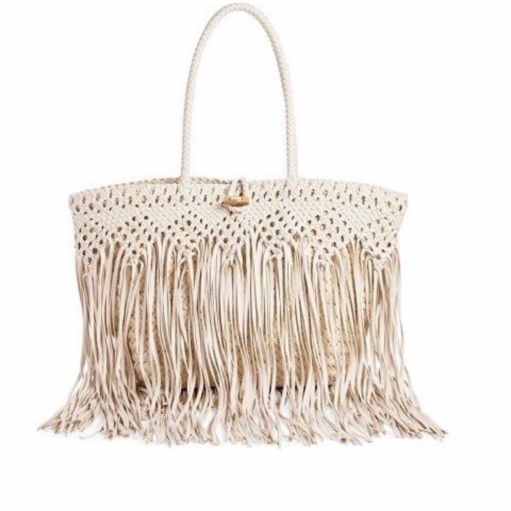 White Fringed Tote