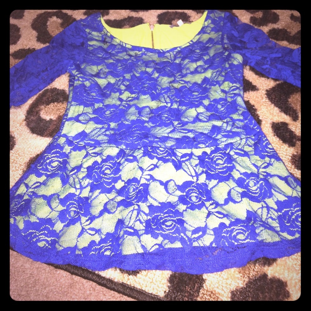 Lime green and blue lace shirt