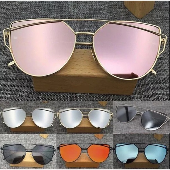 New Mirrored Cat Eye Aviator Sunglasses - Picture 2 of 4