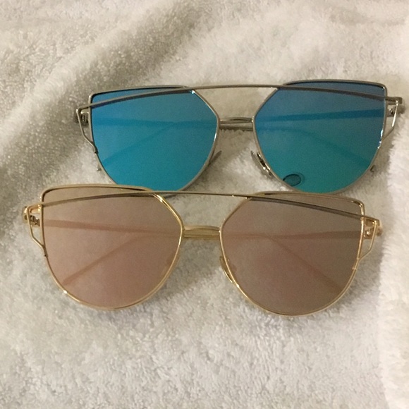 New Mirrored Cat Eye Aviator Sunglasses - Picture 3 of 4