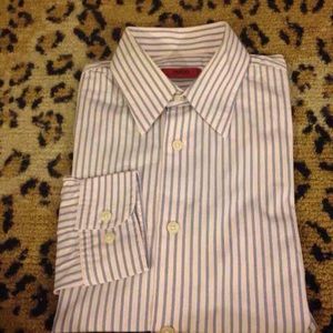 Hugo Boss Pink w/ Blue Stripe Shirt 15 32/33 Hugo Boss Pink w/ Blue Stripe Shirt 15 32/33