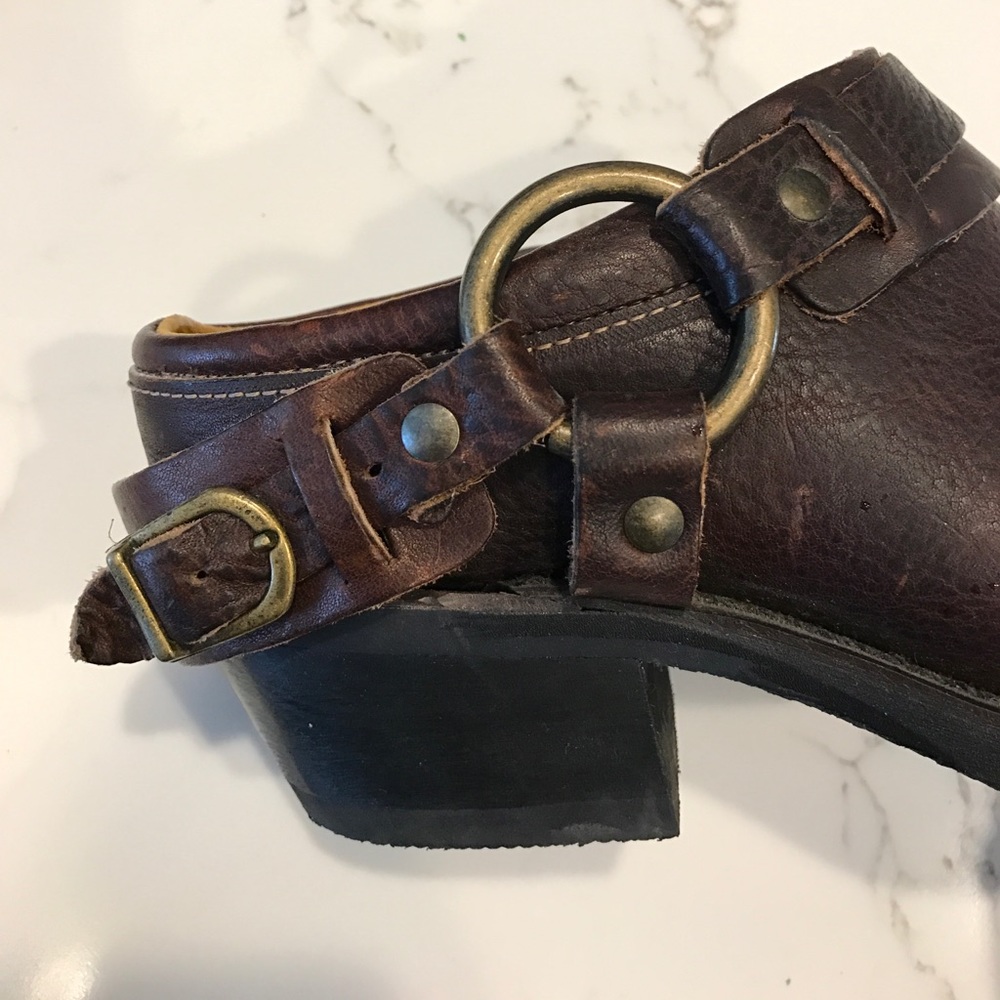 Frye belted harness mules
