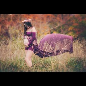 Small purple photo shoot gown + floral crown