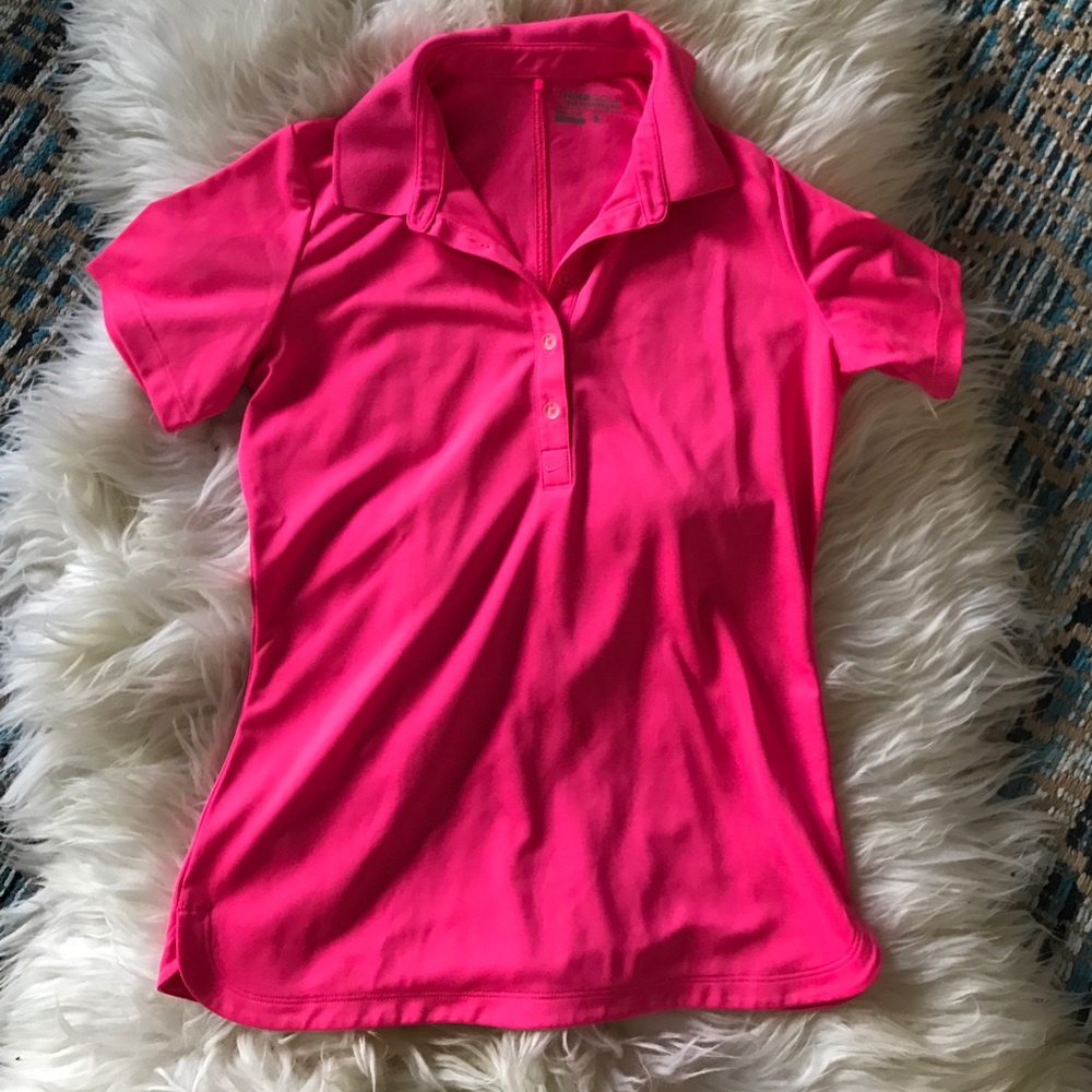 Nike Dri-Fit- Neon Pink Small Golf Polo