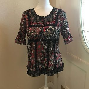 Ny Collection Sheer Black, white, and red top