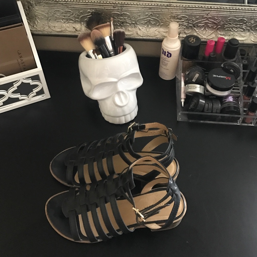 Chunky heeled black strappy festival sandals