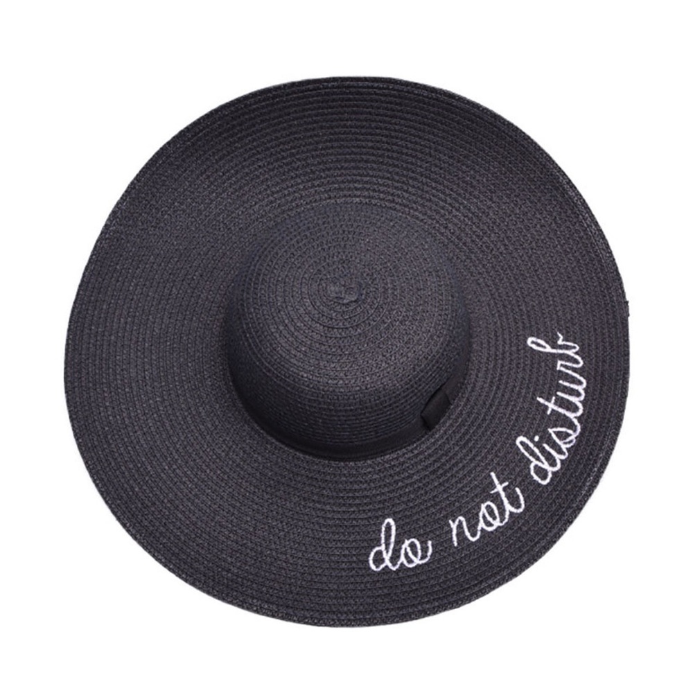"Do not disturb"Embroidered Floppy Beach Hat-BLACK - Picture 2 of 2