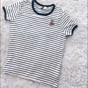 H&M Cherry Striped Ringer Tee