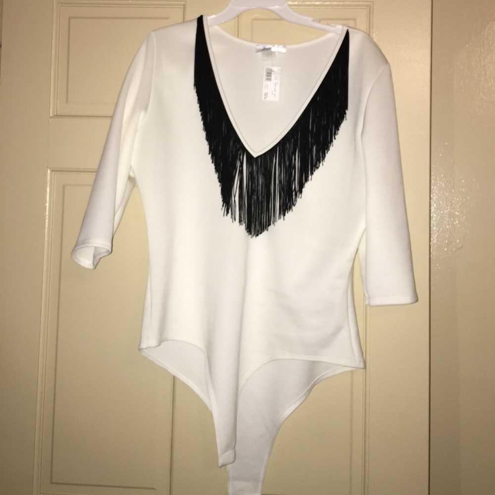 White fringe bodysuit