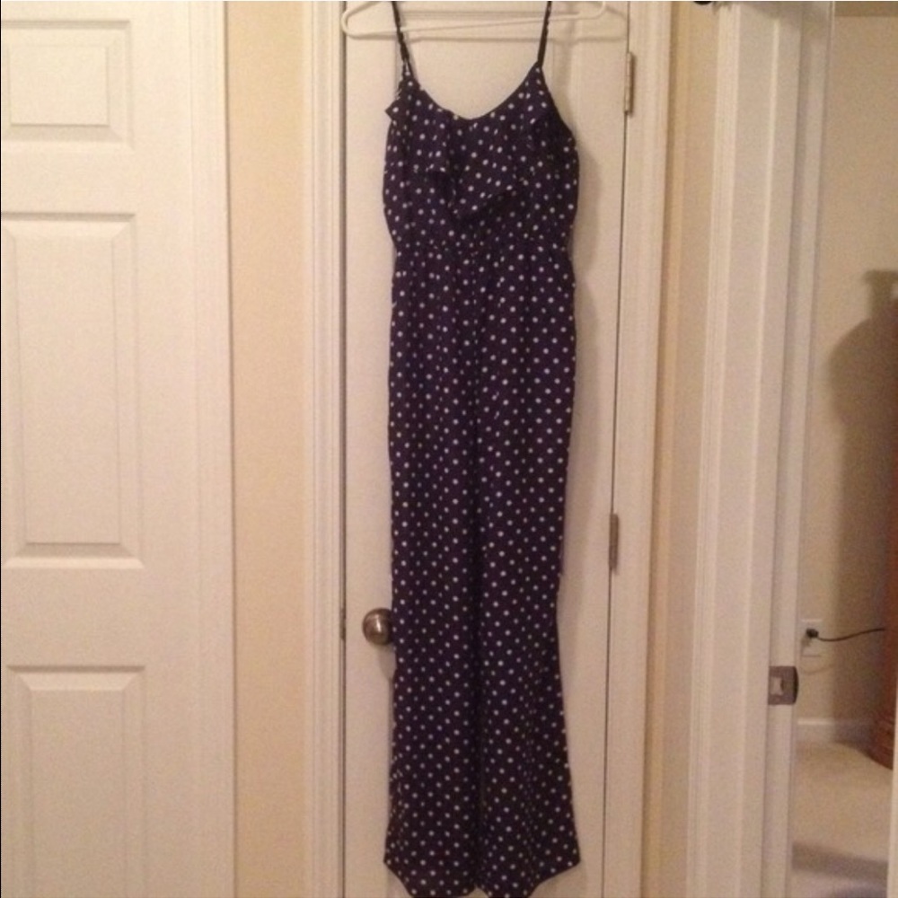 Navy White Polka Dot Ruffle Top Jumper Jump Suit