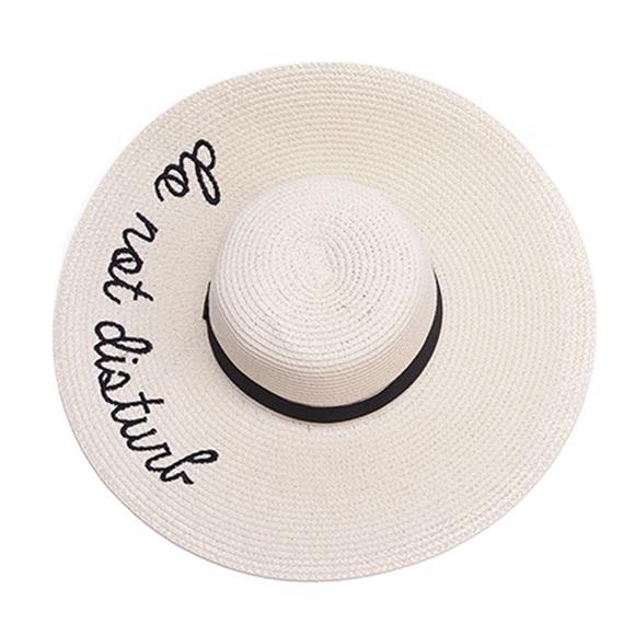 "Do not disturb"Embroidered Floppy Beach Hat-IVORY - Picture 2 of 2