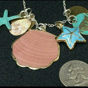 SEA SHELL STARFISH CHARMS TIBETAN SILVER NECKLACE