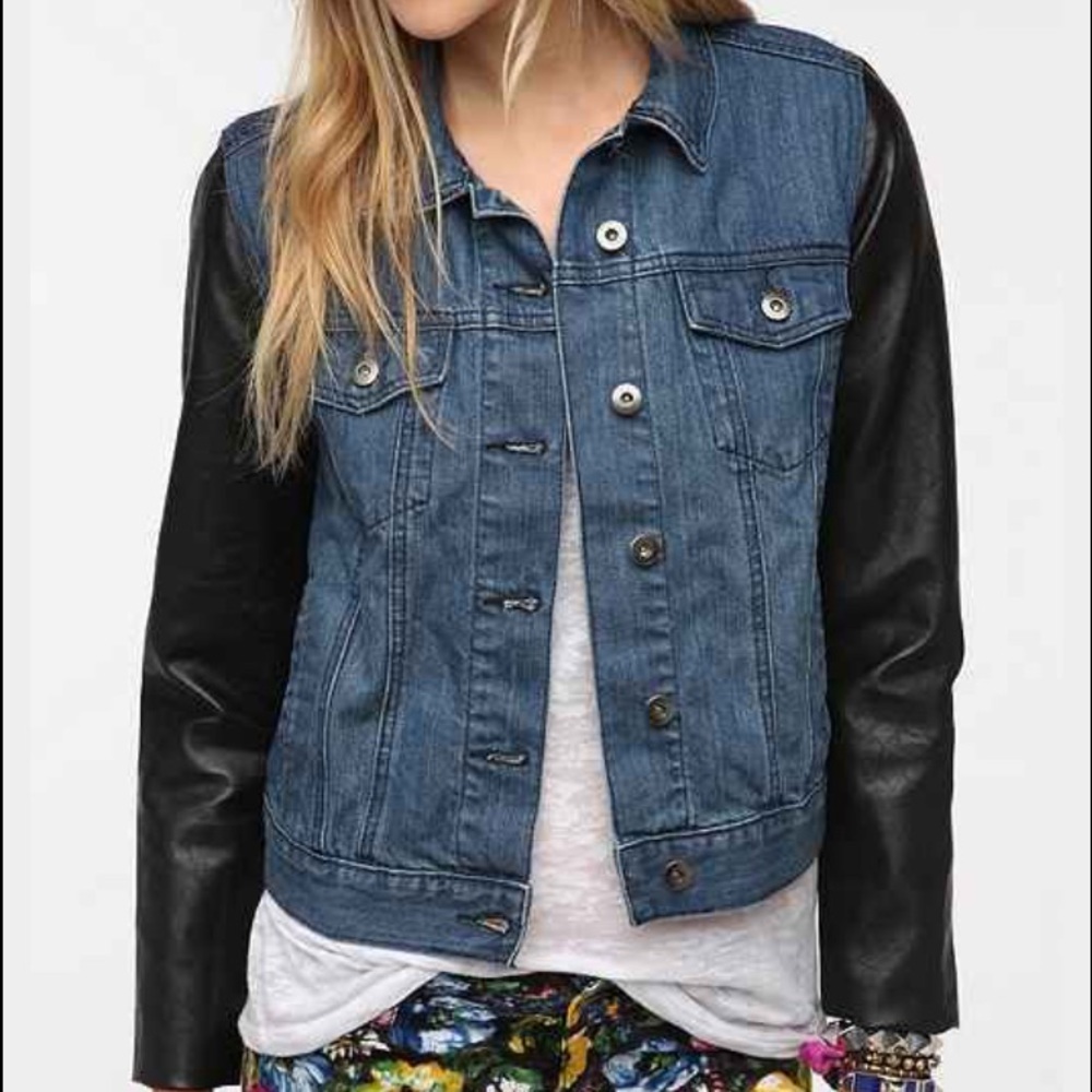 Urban Outfitters denim jacket with leather sleeves