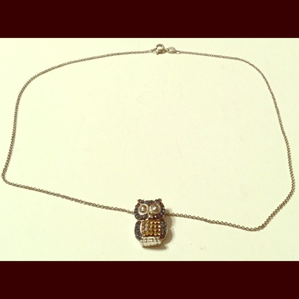 Blue and gold Chrystal owl necklace