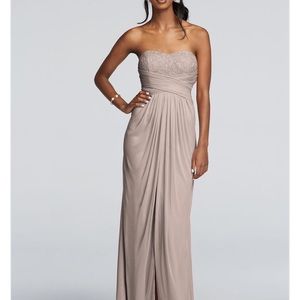 Strapless Mesh and Lace Dress with Pleated Waist