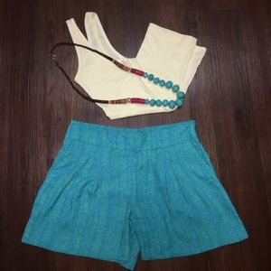 LOFT Shorts - Green and blue side zip fluid shorts LOFT Shorts - Green and blue side zip fluid shorts