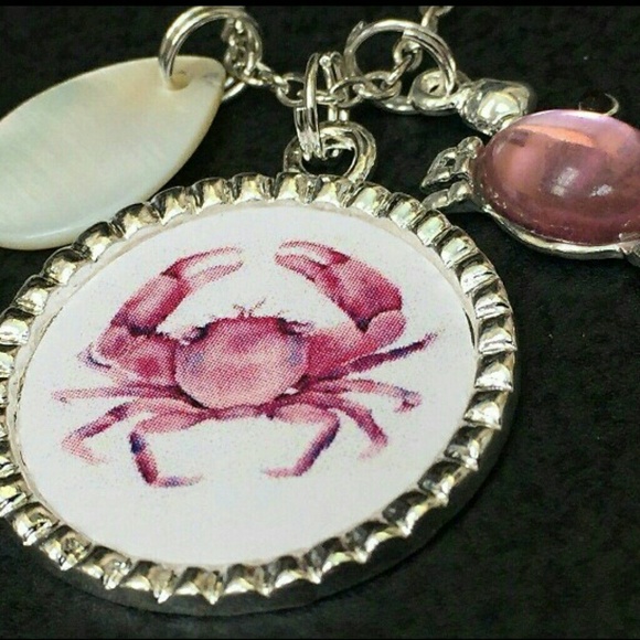 PINK CRABS BEACH TIBETAN SILVER NECKLACE 18" - Picture 2 of 2