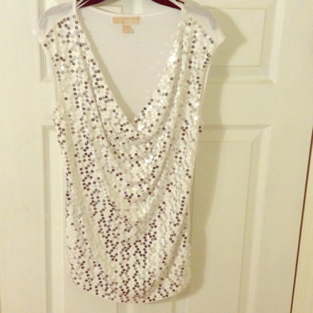 Michael Kors Sleeveless White Sequin Top