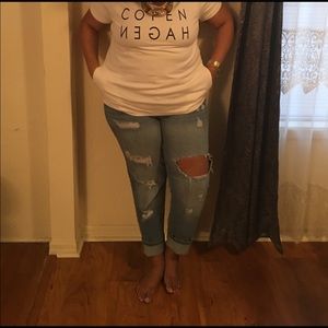 A pair of distressed jeans from Forever 21