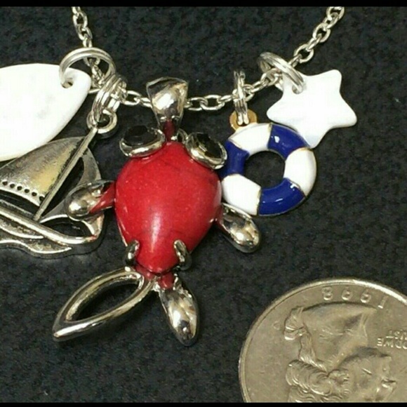🌟 HANDCRAFTED FISH & SEA SHELL STAR CHARMS TIBETAN SILVER NECKLACE 18" CHAIN ✨️ - Picture 2 of 2