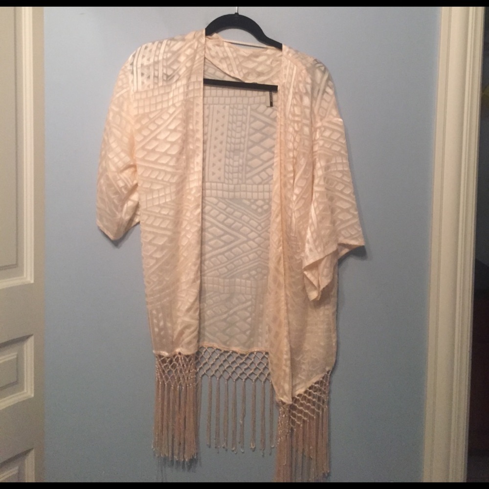Topshop Embroidered Fringe Kimono