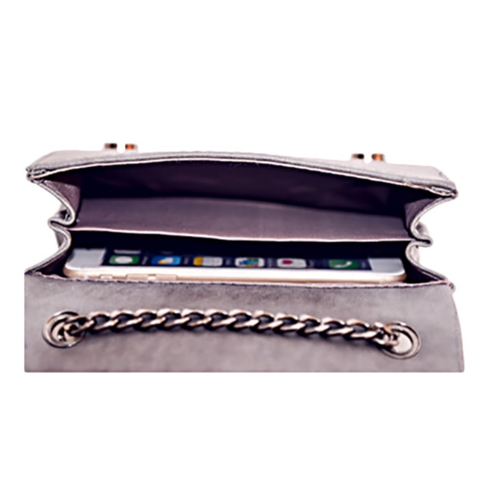LAST Gray Leather Feather detail messenger clutch - Picture 5 of 8