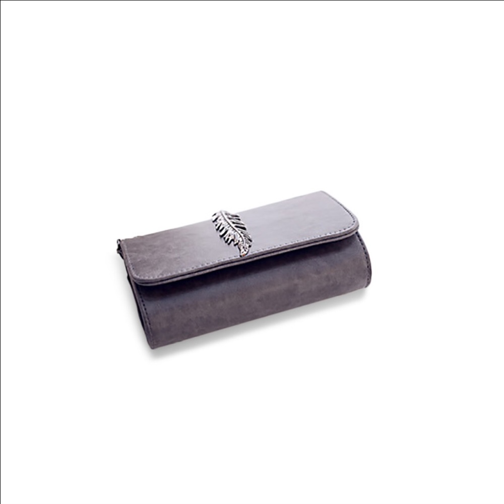 LAST Gray Leather Feather detail messenger clutch - Picture 7 of 8