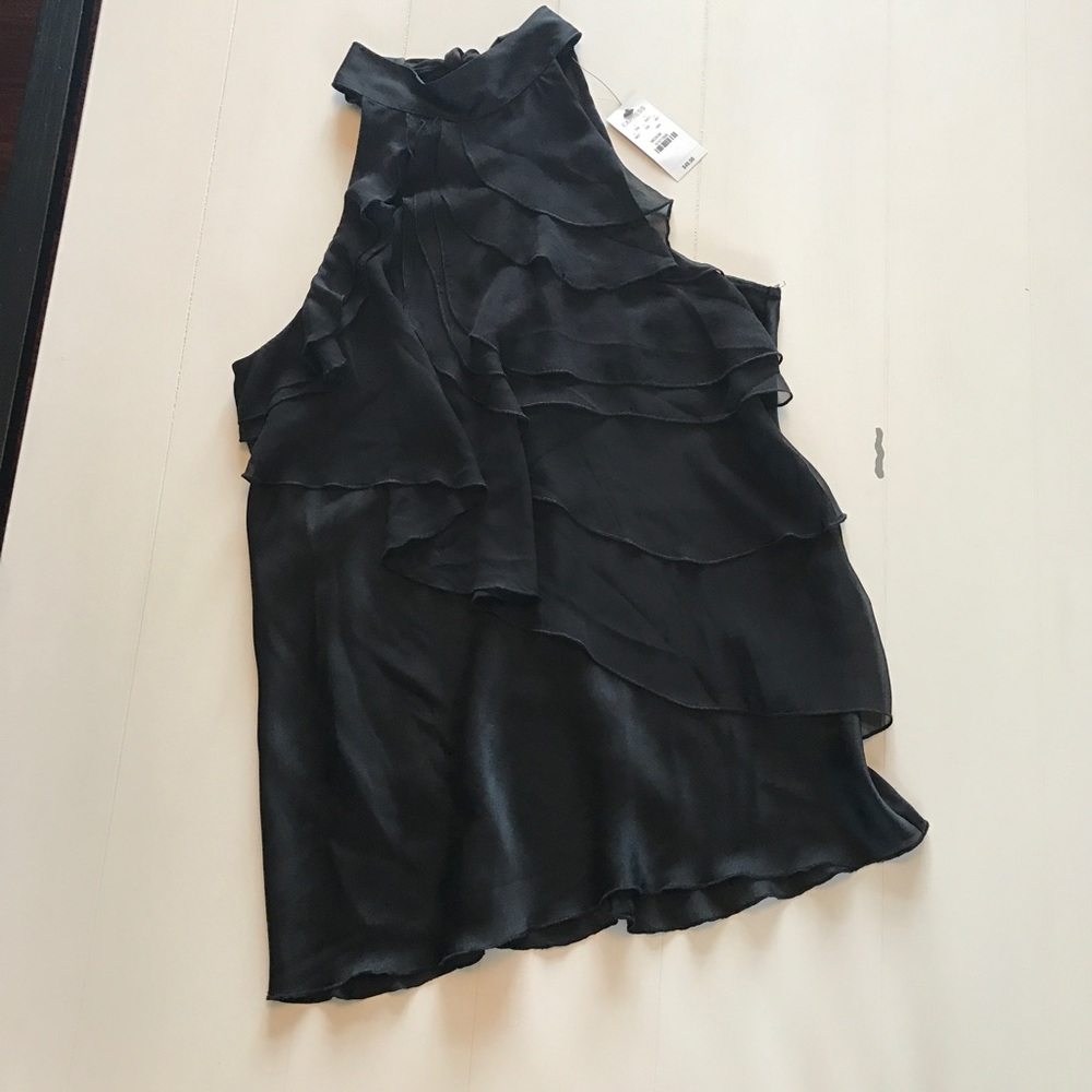 Express Size M Black Ruffle Front Tie Neck Halter