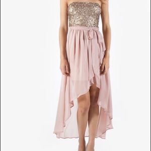 Rose Pink Sequin High-Low Strapless Dress