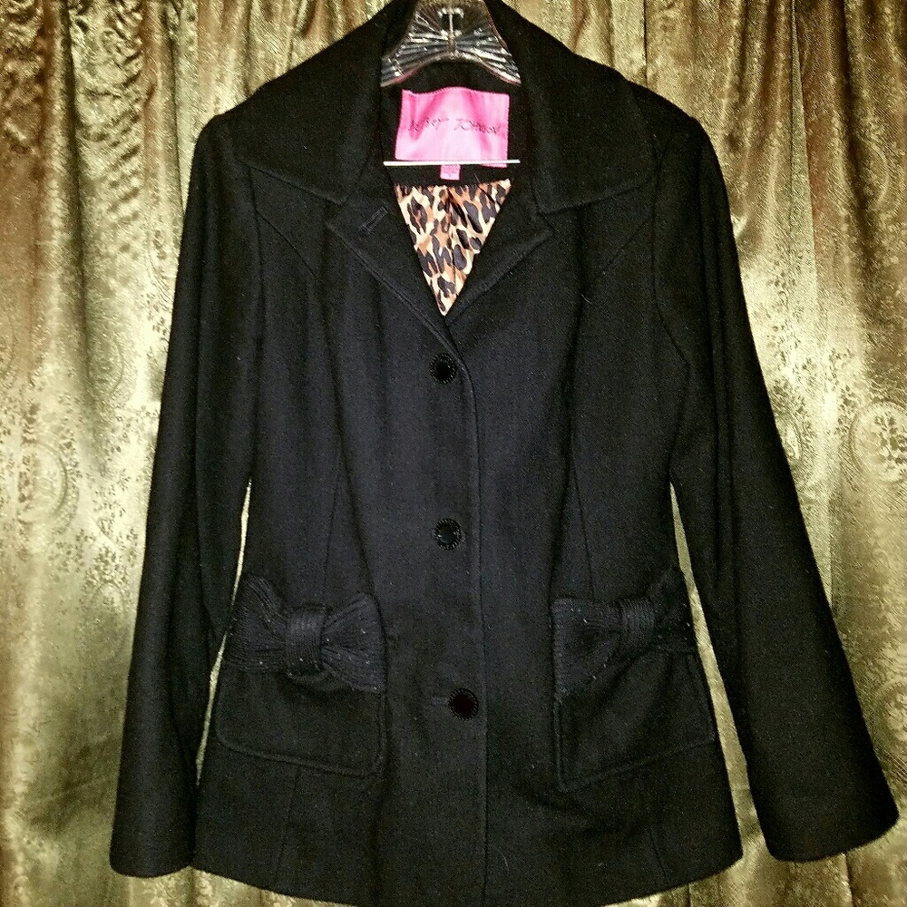 Black Betsey Johnson Bow Winter Coat Like New!
