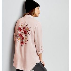 Embroidered back, button down shirt