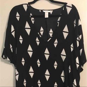 H&M black cream triangle high low dress