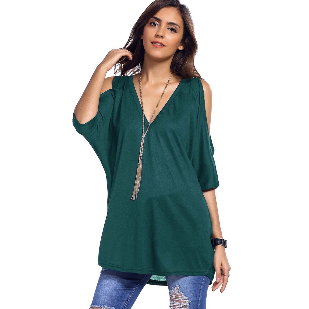 Green Cold Shoulder Top - Picture 2 of 4
