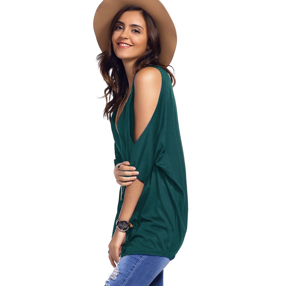 Green Cold Shoulder Top - Picture 3 of 4