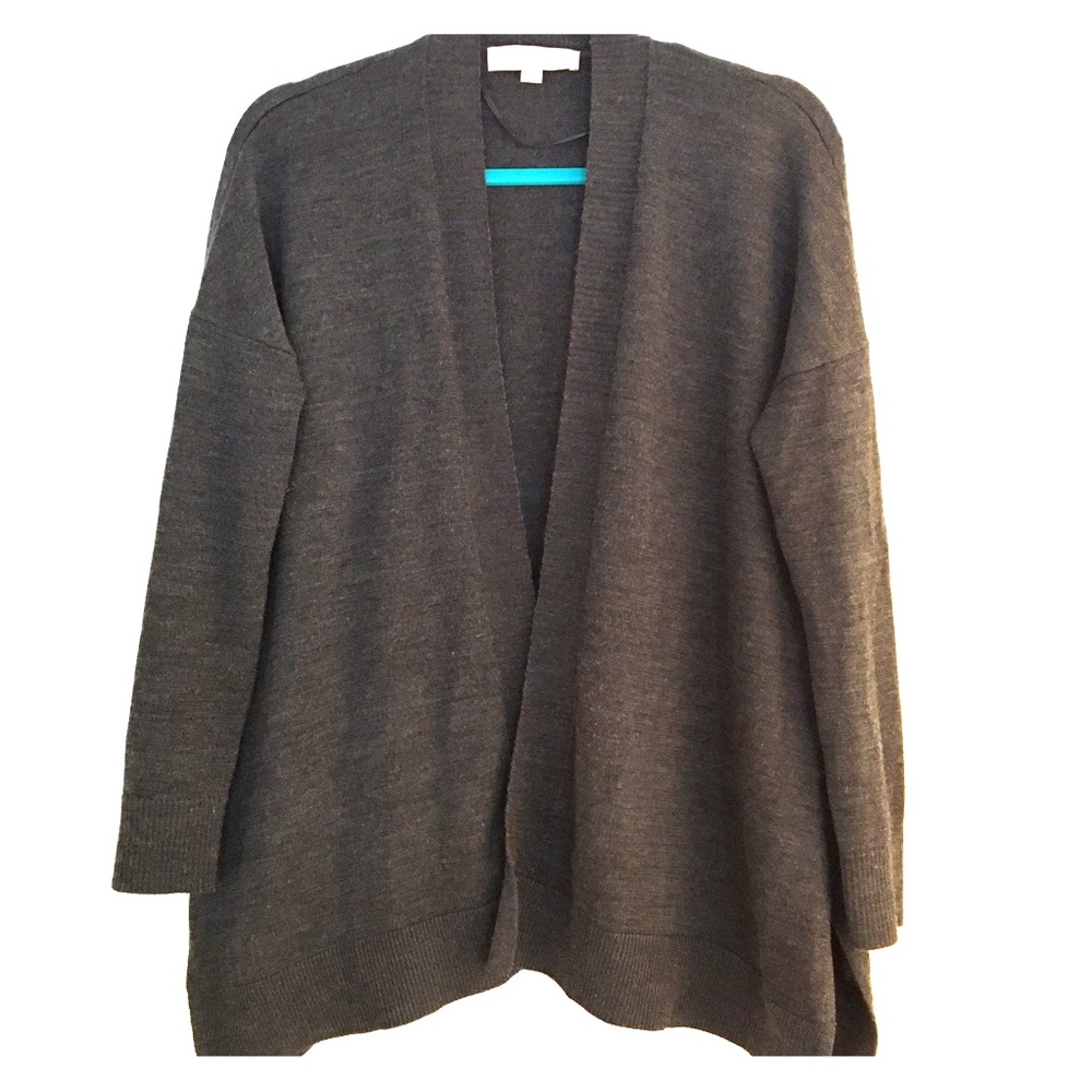 LOFT Rib Trim Cardigan in Wolf Grey Melange