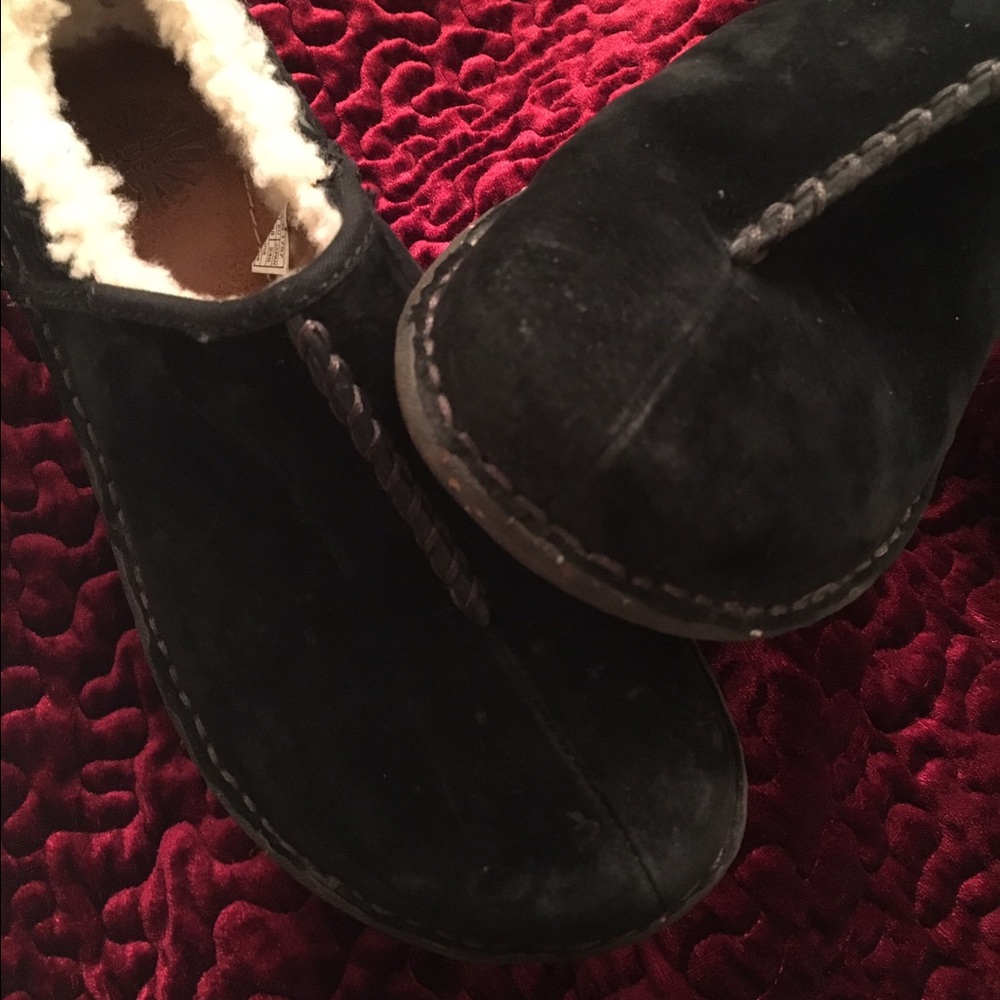 Ugg Black Suede Leather Bettey Loafer Slip-On Clog
