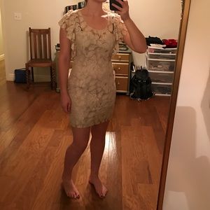 Lace, ruffle sleeve, body con dress.