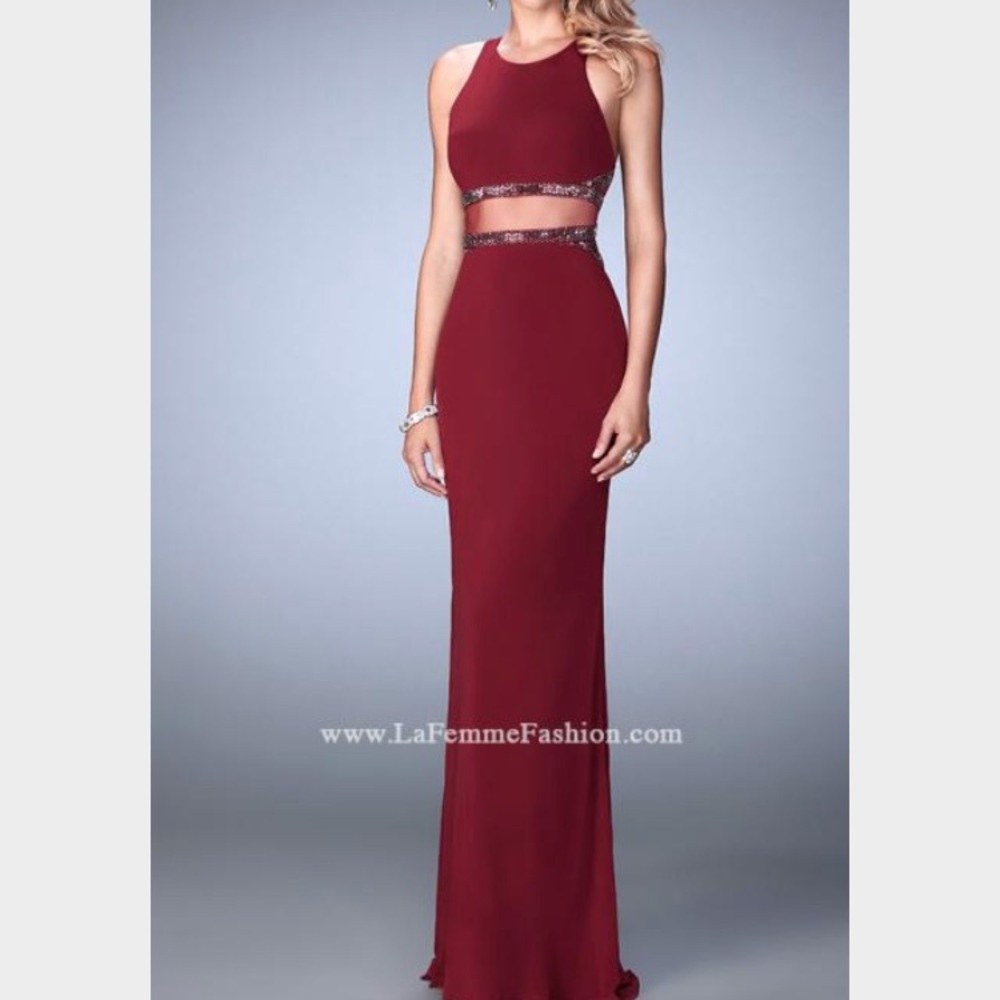 LA FEMME GARNET FAUX TWO PIECE PROM