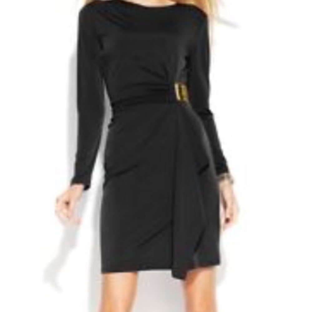 Black dress with gold buckle