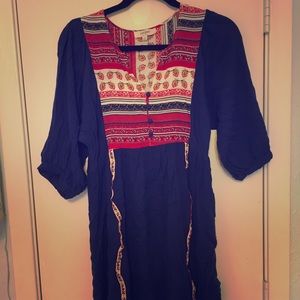Umgee Boho Embroidered Tunic Peasant Dress Medium