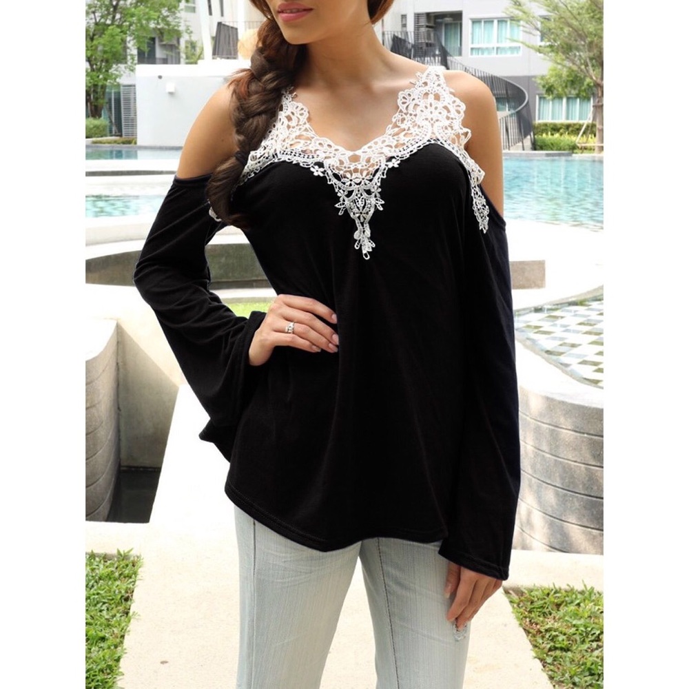 Black Cold Shoulder Lace Top