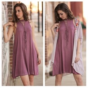 (1 Left!🌻) Mauve Lace Up Dress