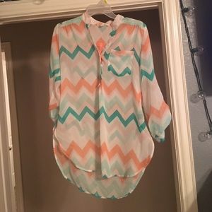 Pink blue and white top